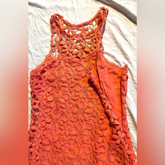 Hollister Women’s Coral Orange Floral Lace Sleeveless Dress Size Small - Picture 6 of 12